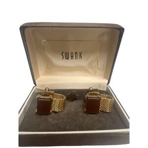 Swank Vintage 60's Tigers Eye Gold Mesh Cufflinks & Tie Pin Original Boz